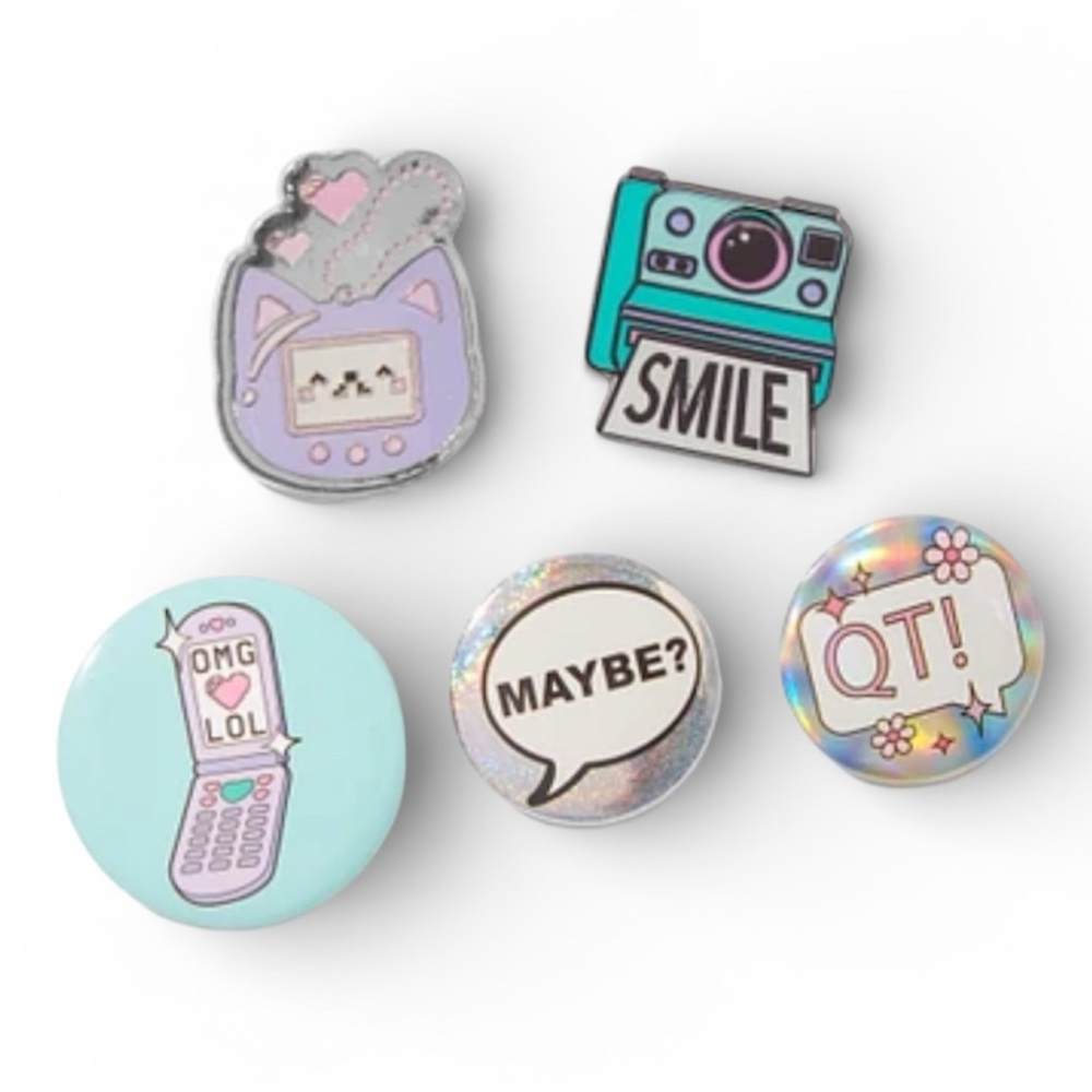 5-Pack Retro Technology Round Button & Pin Set - NWT